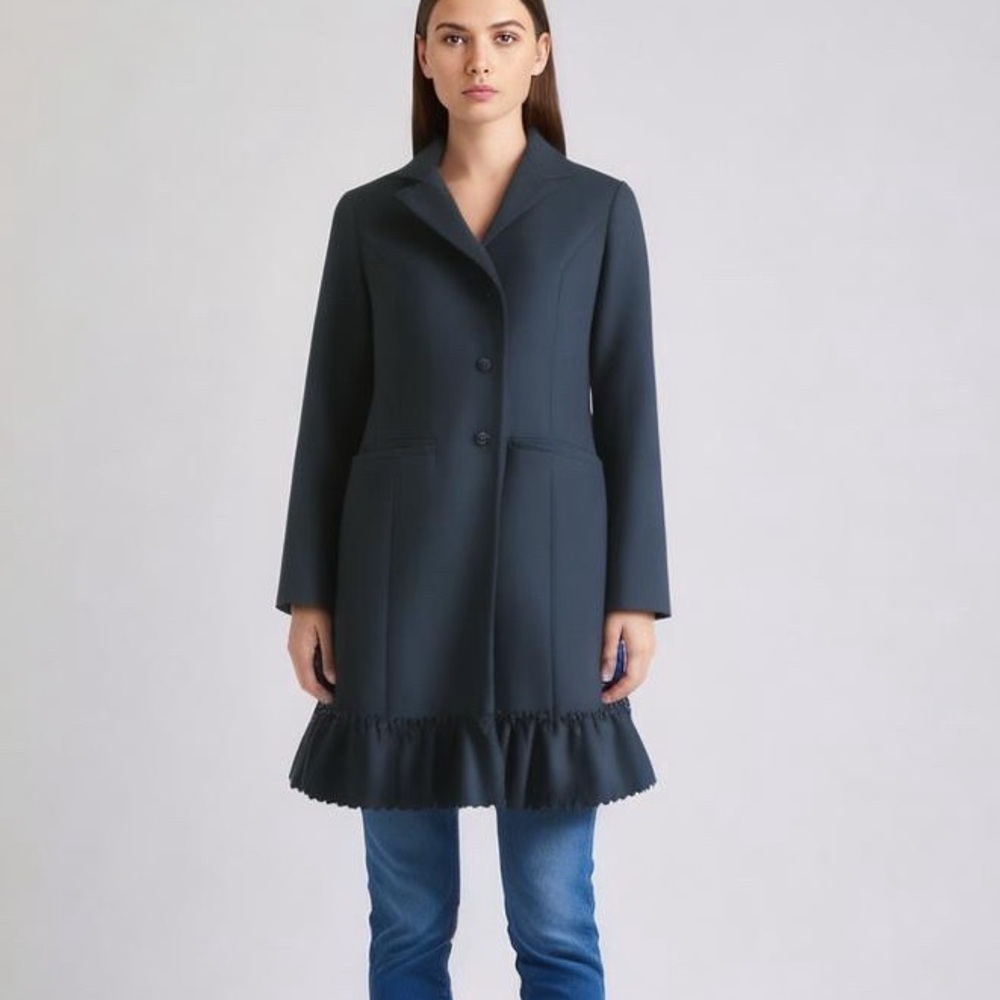Betsey Johnson Sz 6 Wool Blend Navy Twee Bedazzled Button Coat